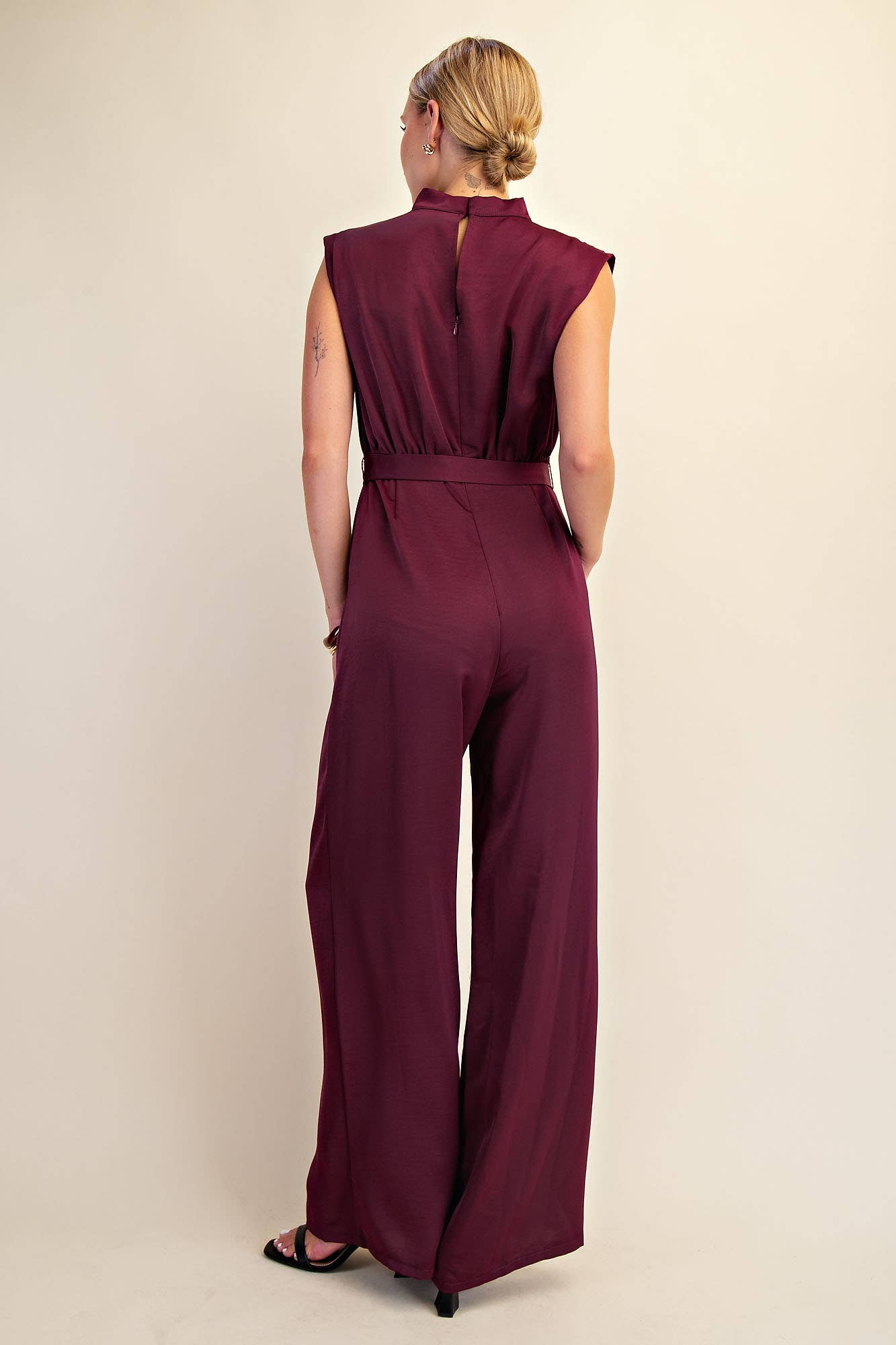 Mock Neck Sleeveless Wide Leg Jumpsuit
