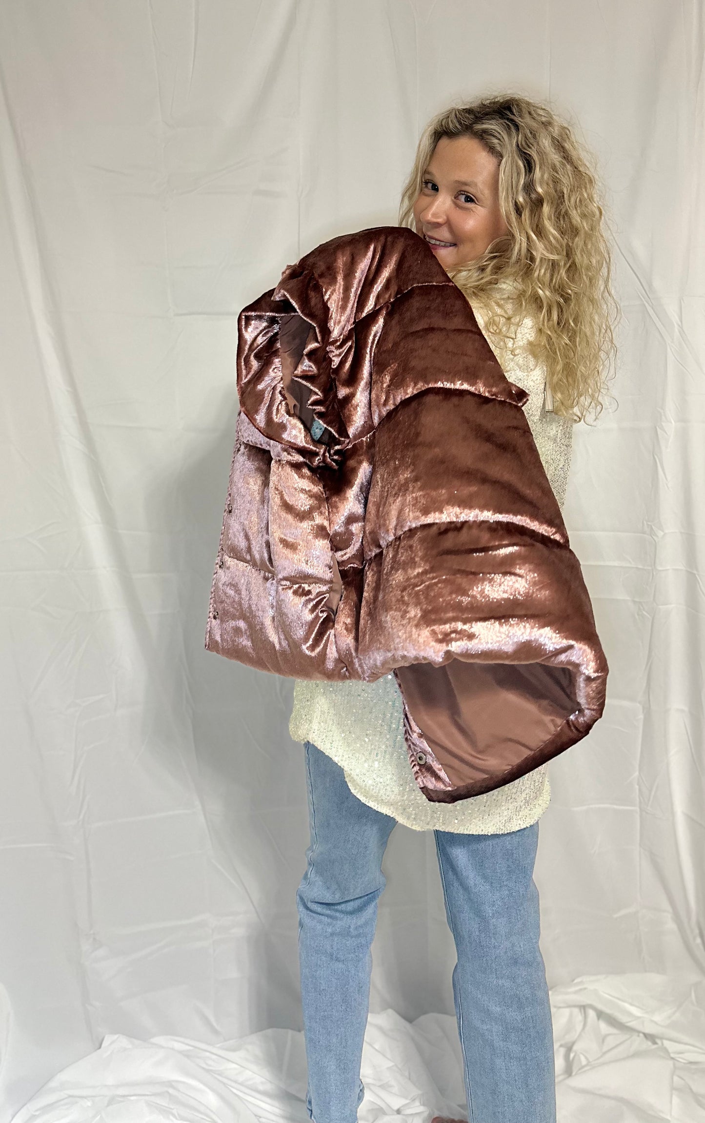 Champagne Shimmer Puffer Vest