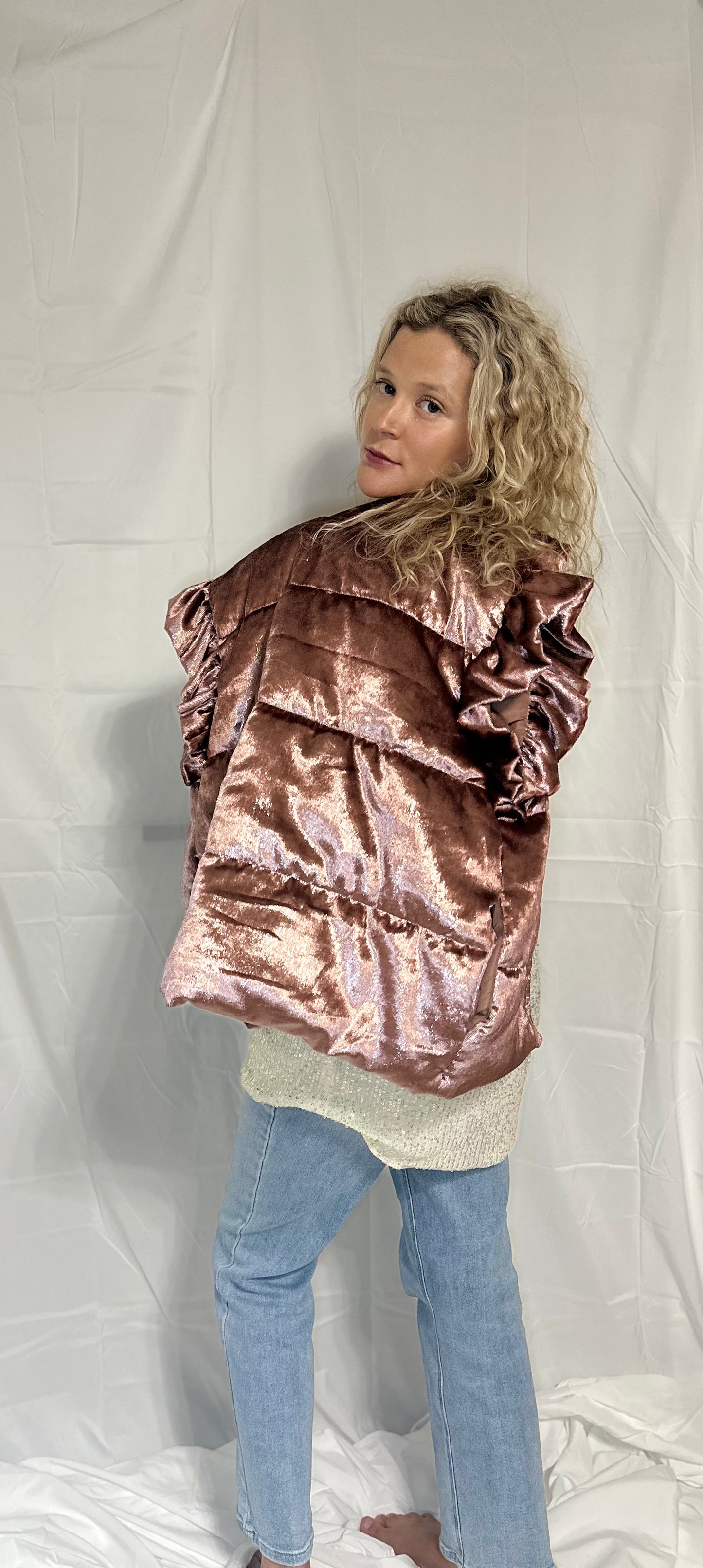 Champagne Shimmer Puffer Vest