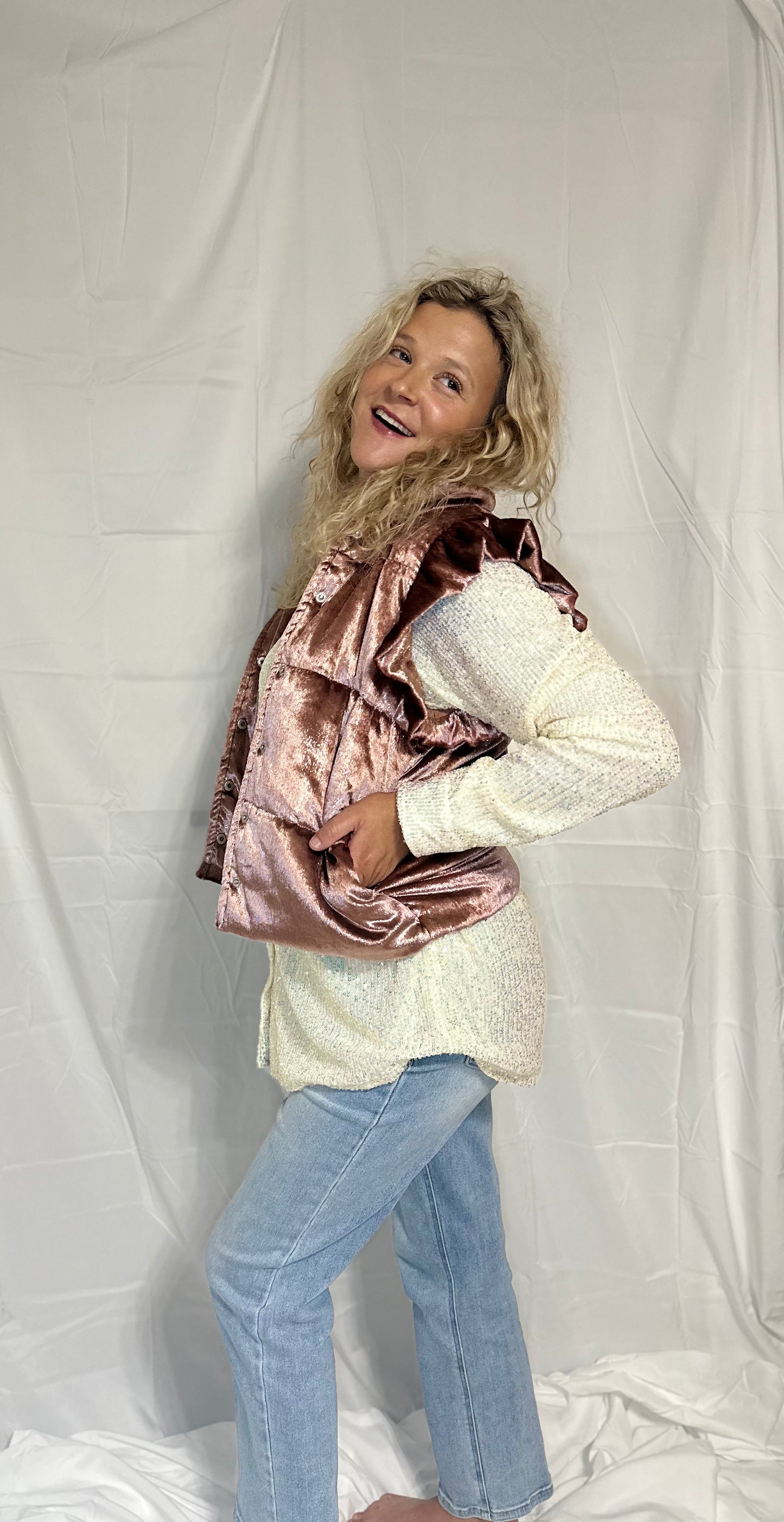 Champagne Shimmer Puffer Vest