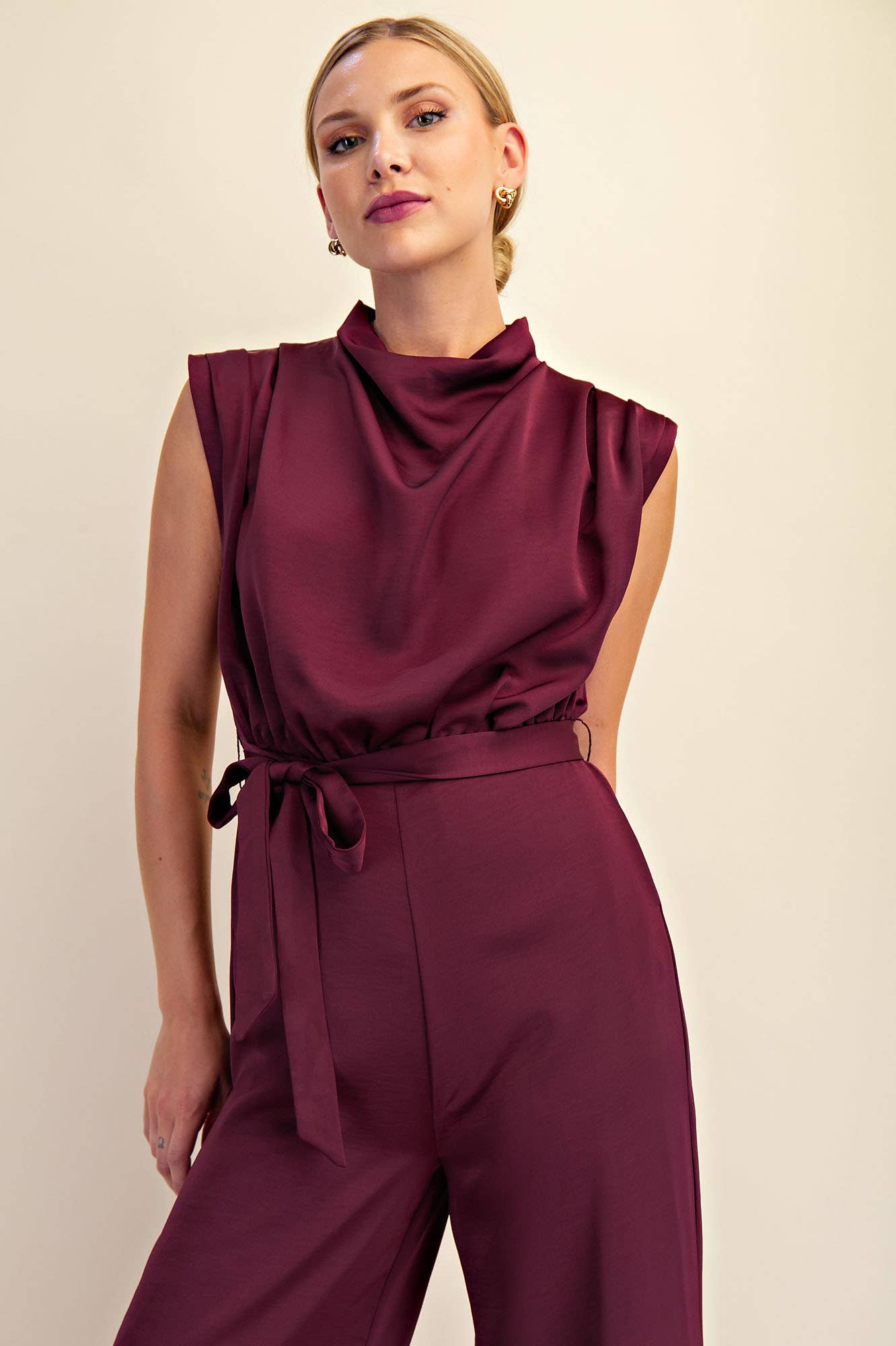 Mock Neck Sleeveless Wide Leg Jumpsuit