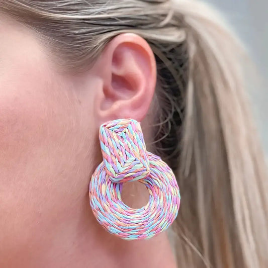 Colorful Raffia Circle Statement Earrings