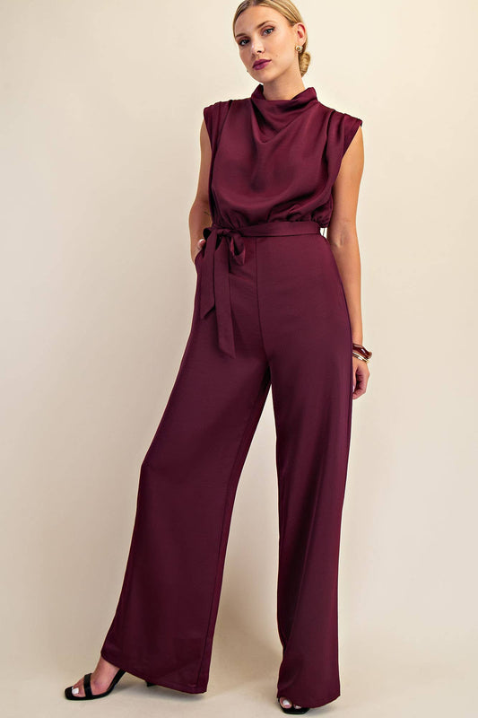 Mock Neck Sleeveless Wide Leg Jumpsuit