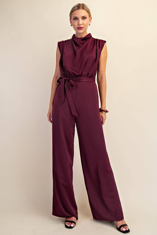 Mock Neck Sleeveless Wide Leg Jumpsuit
